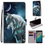 For Nokia C01 Plus Coloured Drawing Cross Texture Horizontal Flip Leather Phone Case with Holder & Card Slots & Wallet & Lanyard(Pensive Wolf)