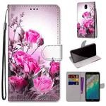 For Nokia C01 Plus Coloured Drawing Cross Texture Horizontal Flip Leather Phone Case with Holder & Card Slots & Wallet & Lanyard(Wild Rose)