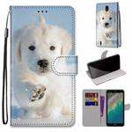 For Nokia C01 Plus Coloured Drawing Cross Texture Horizontal Flip Leather Phone Case with Holder & Card Slots & Wallet & Lanyard(Snow Puppy)