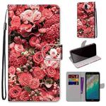 For Nokia C01 Plus Coloured Drawing Cross Texture Horizontal Flip Leather Phone Case with Holder & Card Slots & Wallet & Lanyard(Pink Rose Garden)