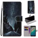 For Nokia C01 Plus Coloured Drawing Cross Texture Horizontal Flip Leather Phone Case with Holder & Card Slots & Wallet & Lanyard(Mountain Road Starry Sky)