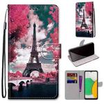 For Samsung Galaxy A03 Core Coloured Drawing Cross Texture Horizontal Flip Leather Phone Case with Holder & Card Slots & Wallet & Lanyard(Pink Flower Tower Bridge)