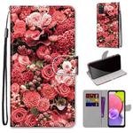 For Samsung Galaxy A03s 166mm Version Coloured Drawing Cross Texture Horizontal Flip Leather Phone Case with Holder & Card Slots & Wallet & Lanyard(Pink Rose Garden)