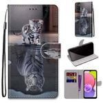 For Samsung Galaxy A03s 166mm Version Coloured Drawing Cross Texture Horizontal Flip Leather Phone Case with Holder & Card Slots & Wallet & Lanyard(Cat Becomes Tiger)