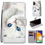 For Samsung Galaxy A13 4G Coloured Drawing Cross Texture Horizontal Flip Leather Phone Case with Holder & Card Slots & Wallet & Lanyard(White Kitten)