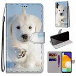 For Samsung Galaxy A13 5G Coloured Drawing Cross Texture Horizontal Flip Leather Phone Case with Holder & Card Slots & Wallet & Lanyard(Snow Puppy)