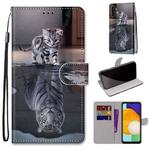 For Samsung Galaxy A13 5G Coloured Drawing Cross Texture Horizontal Flip Leather Phone Case with Holder & Card Slots & Wallet & Lanyard(Cat Becomes Tiger)
