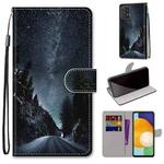 For Samsung Galaxy A53 5G Coloured Drawing Cross Texture Horizontal Flip Leather Phone Case with Holder & Card Slots & Wallet & Lanyard(Mountain Road Starry Sky)