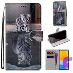 For Samsung Galaxy M52 5G Coloured Drawing Cross Texture Horizontal Flip Leather Phone Case with Holder & Card Slots & Wallet & Lanyard(Cat Becomes Tiger)