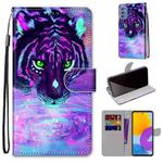 For Samsung Galaxy M52 5G Coloured Drawing Cross Texture Horizontal Flip Leather Phone Case with Holder & Card Slots & Wallet & Lanyard(Tiger Drinking Water)