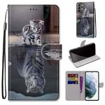For Samsung Galaxy S22 5G Coloured Drawing Cross Texture Horizontal Flip Leather Phone Case with Holder & Card Slots & Wallet & Lanyard(Cat Becomes Tiger)