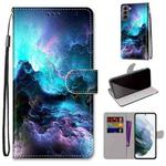 For Samsung Galaxy S22 5G Coloured Drawing Cross Texture Horizontal Flip Leather Phone Case with Holder & Card Slots & Wallet & Lanyard(Colorful Clouds)