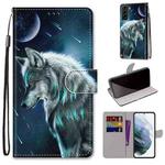 For Samsung Galaxy S22+ 5G Coloured Drawing Cross Texture Horizontal Flip Leather Phone Case with Holder & Card Slots & Wallet & Lanyard(Pensive Wolf)