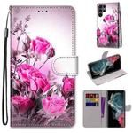 For Samsung Galaxy S22 Ultra 5G Coloured Drawing Cross Texture Horizontal Flip Leather Phone Case with Holder & Card Slots & Wallet & Lanyard(Wild Rose)