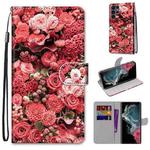 For Samsung Galaxy S22 Ultra 5G Coloured Drawing Cross Texture Horizontal Flip Leather Phone Case with Holder & Card Slots & Wallet & Lanyard(Pink Rose Garden)