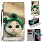 For Samsung Galaxy S22 Ultra 5G Coloured Drawing Cross Texture Horizontal Flip Leather Phone Case with Holder & Card Slots & Wallet & Lanyard(Frog Kitten)