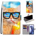 For Xiaomi 11T / 11T Pro Coloured Drawing Cross Texture Horizontal Flip Leather Phone Case with Holder & Card Slots & Wallet & Lanyard(Cat Drinking Soda)