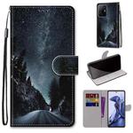 For Xiaomi 11T / 11T Pro Coloured Drawing Cross Texture Horizontal Flip Leather Phone Case with Holder & Card Slots & Wallet & Lanyard(Mountain Road Starry Sky)