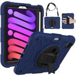 For iPad mini 6 Shockproof PC + Silicone Combination Tablet Case with Holder & Hand Strap & Shoulder Strap(Navy Blue)