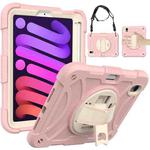 For iPad mini 6 Shockproof PC + Silicone Combination Tablet Case with Holder & Hand Strap & Shoulder Strap(Rose Gold)