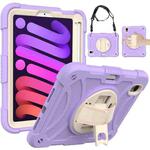 For iPad mini 6 Shockproof PC + Silicone Combination Tablet Case with Holder & Hand Strap & Shoulder Strap(Purple)