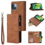 For iPhone 13 mini Multifunctional Phone Leather Case with Card Slot & Holder & Zipper Wallet & Photo Frame (Brown)