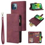 For iPhone 13 Multifunctional Phone Leather Case with Card Slot & Holder & Zipper Wallet & Photo Frame(Wine Red)