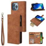 For iPhone 13 Pro Multifunctional Phone Leather Case with Card Slot & Holder & Zipper Wallet & Photo Frame (Brown)