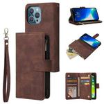 For iPhone 13 Pro Multifunctional Phone Leather Case with Card Slot & Holder & Zipper Wallet & Photo Frame (Coffee)