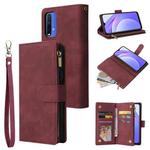 For Xiaomi Redmi Note 9 4G Multifunctional Phone Leather Case with Card Slot & Holder & Zipper Wallet & Photo Frame(Wine Red)