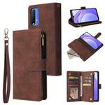 For Xiaomi Redmi Note 9 4G Multifunctional Phone Leather Case with Card Slot & Holder & Zipper Wallet & Photo Frame(Coffee)