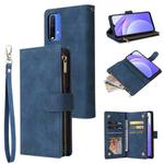 For Xiaomi Redmi Note 9 4G Multifunctional Phone Leather Case with Card Slot & Holder & Zipper Wallet & Photo Frame(Blue)