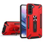 For Samsung Galaxy S22 5G War-god Armor TPU + PC Shockproof Magnetic Phone Case with Folding Holder(Red)