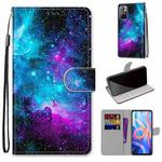 For Xiaomi Redmi Note 11 Coloured Drawing Cross Texture Horizontal Flip PU Phone Leather Case with Holder & Card Slots & Wallet & Lanyard(Colorful Layer(Purple Green Starry Sky)