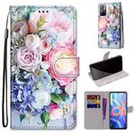 For Xiaomi Redmi Note 11 Coloured Drawing Cross Texture Horizontal Flip PU Phone Leather Case with Holder & Card Slots & Wallet & Lanyard(Colorful Layer(Light Pink Bouquet)