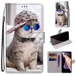 For Xiaomi Redmi Note 11 Pro / 11 Pro+ Global Coloured Drawing Cross Texture Horizontal Flip PU Phone Leather Case with Holder & Card Slots & Wallet & Lanyard(Colorful Layer(Oblique Hat Blue Mirror Cat)