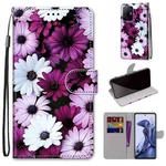 For Xiaomi Mi 11T / 11T Pro Coloured Drawing Cross Texture Horizontal Flip PU Phone Leather Case with Holder & Card Slots & Wallet & Lanyard(Colorful Layer(Chrysanthemum Pink White Purple)