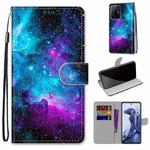 For Xiaomi Mi 11T / 11T Pro Coloured Drawing Cross Texture Horizontal Flip PU Phone Leather Case with Holder & Card Slots & Wallet & Lanyard(Colorful Layer(Purple Green Starry Sky)