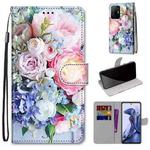 For Xiaomi Mi 11T / 11T Pro Coloured Drawing Cross Texture Horizontal Flip PU Phone Leather Case with Holder & Card Slots & Wallet & Lanyard(Colorful Layer(Light Pink Bouquet)