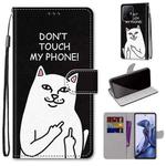 For Xiaomi Mi 11T / 11T Pro Coloured Drawing Cross Texture Horizontal Flip PU Phone Leather Case with Holder & Card Slots & Wallet & Lanyard(Colorful Layer(Middle Finger White Cat)