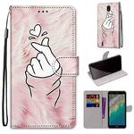 For Nokia C01 Plus Coloured Drawing Cross Texture Horizontal Flip PU Phone Leather Case with Holder & Card Slots & Wallet & Lanyard(Colorful Layer(Pink Hands Than Hearts)