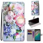 For Nokia C01 Plus Coloured Drawing Cross Texture Horizontal Flip PU Phone Leather Case with Holder & Card Slots & Wallet & Lanyard(Colorful Layer(Light Pink Bouquet)