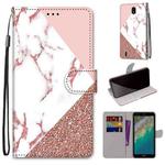 For Nokia C01 Plus Coloured Drawing Cross Texture Horizontal Flip PU Phone Leather Case with Holder & Card Slots & Wallet & Lanyard(Colorful Layer(Stitching Pink Stone Pattern)