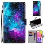 For Samsung Galaxy A03s 166mm Version Coloured Drawing Cross Texture Horizontal Flip PU Phone Leather Case with Holder & Card Slots & Wallet & Lanyard(Colorful Layer(Purple Green Starry Sky)