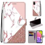 For Samsung Galaxy A03s 166mm Version Coloured Drawing Cross Texture Horizontal Flip PU Phone Leather Case with Holder & Card Slots & Wallet & Lanyard(Colorful Layer(Stitching Pink Stone Pattern)
