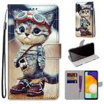 For Samsung Galaxy A13 4G Coloured Drawing Cross Texture Horizontal Flip PU Phone Leather Case with Holder & Card Slots & Wallet & Lanyard(Colorful Layer(Leather Shoes Cat)