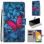 For Samsung Galaxy A13 4G Coloured Drawing Cross Texture Horizontal Flip PU Phone Leather Case with Holder & Card Slots & Wallet & Lanyard(Colorful Layer(Big Red Butterfly On Blue)