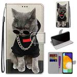 For Samsung Galaxy A13 5G Coloured Drawing Cross Texture Horizontal Flip PU Phone Leather Case with Holder & Card Slots & Wallet & Lanyard(Colorful Layer(Golden Chain Grey Cat)