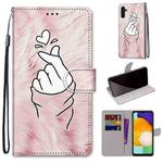 For Samsung Galaxy A13 5G Coloured Drawing Cross Texture Horizontal Flip PU Phone Leather Case with Holder & Card Slots & Wallet & Lanyard(Colorful Layer(Pink Hands Than Hearts)