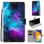 For Samsung Galaxy A13 5G Coloured Drawing Cross Texture Horizontal Flip PU Phone Leather Case with Holder & Card Slots & Wallet & Lanyard(Colorful Layer(Purple Green Starry Sky)